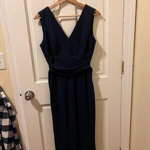 Blue bridesmaid's dress with waist tie
